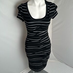 Nicole Miller Artelier Black striped cap sleeve bodycon dress